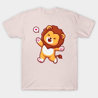 Cute Lion Walking With Cheerful Cartoon T-Shirt